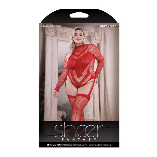 Teddy de Manga Larga Sheer Infatuation Rojo QN