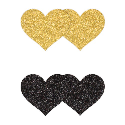 Pretty Pasties Corazones Brillantes Negro Dorado