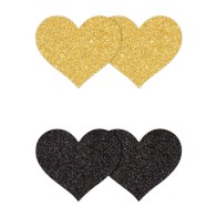 Pretty Pasties Corazones Brillantes Negro Dorado