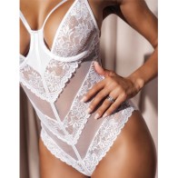 Lace Peek A Boo Teddy White L/XL