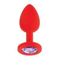 Luv Inc. Plug Anal de Silicona con Joyas - Pequeño Rojo