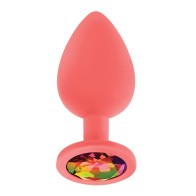 Luv Inc. Jeweled Silicone Butt Plug - Large Coral