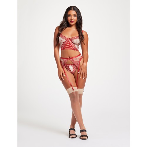 Sheer Stretch Mesh Bustier Set Red/Nude S/M