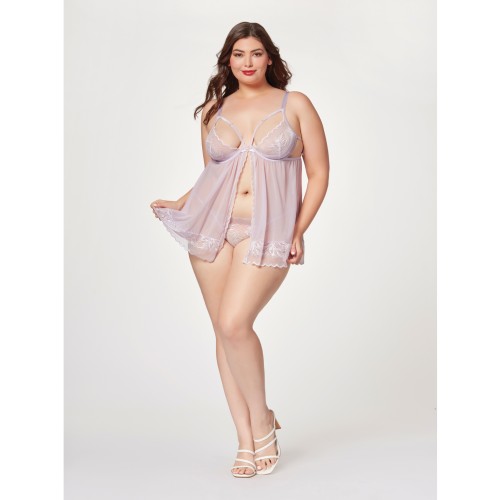 Sheer Mesh and Lace Demi Cup Babydoll Lavender