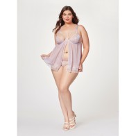 Sheer Mesh and Lace Demi Cup Babydoll Lavender