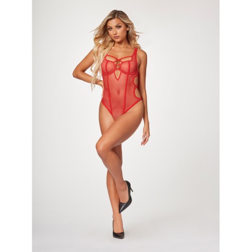 High Cut Strappy Fishnet Teddy