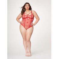 Fishnet Strappy High Cut Leg Teddy Red 3X 4X