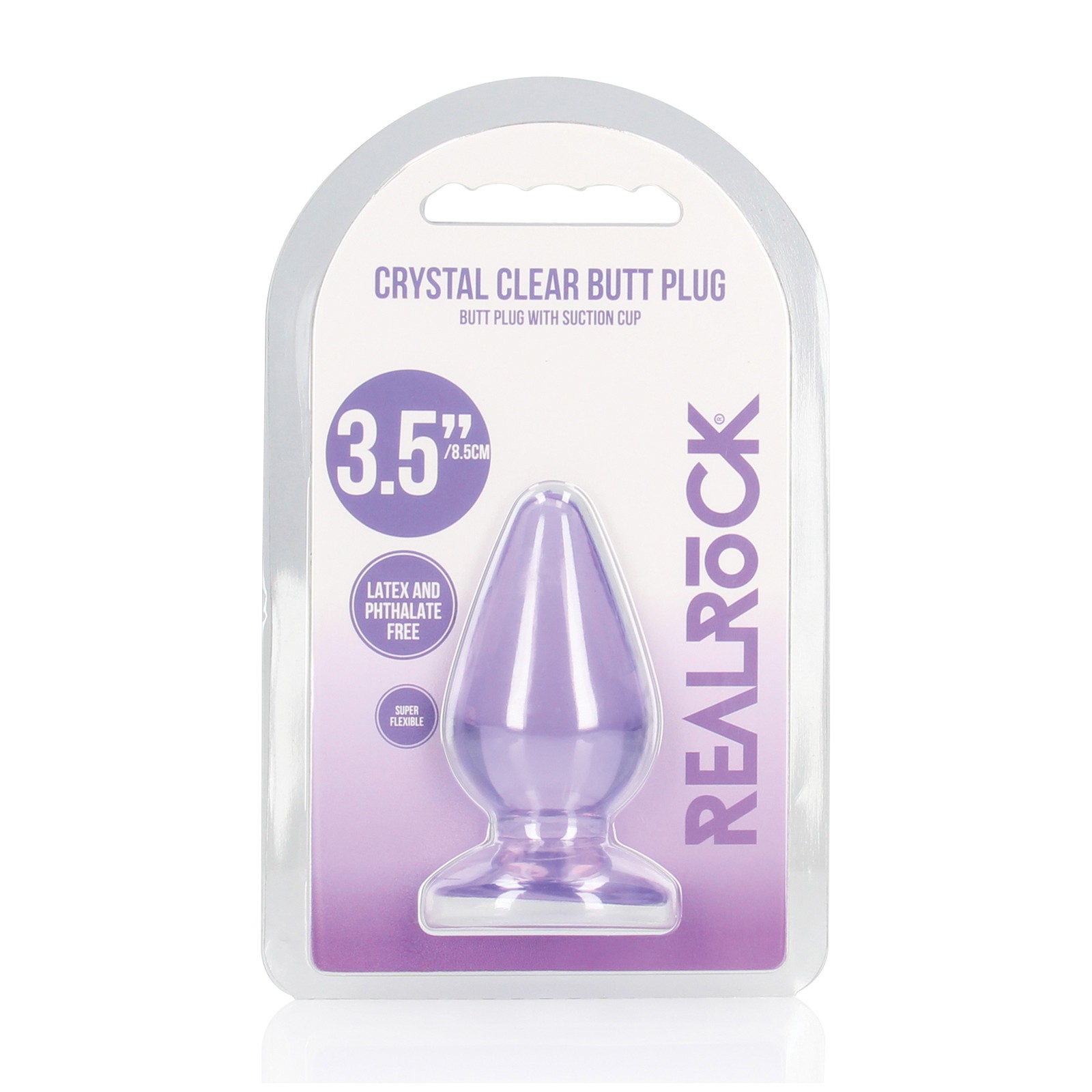 Shots RealRock Crystal Clear Anal Plug - Purple 3.5"