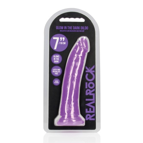 Shots RealRock Slim Glow-in-the-Dark Dildo - Neon Purple