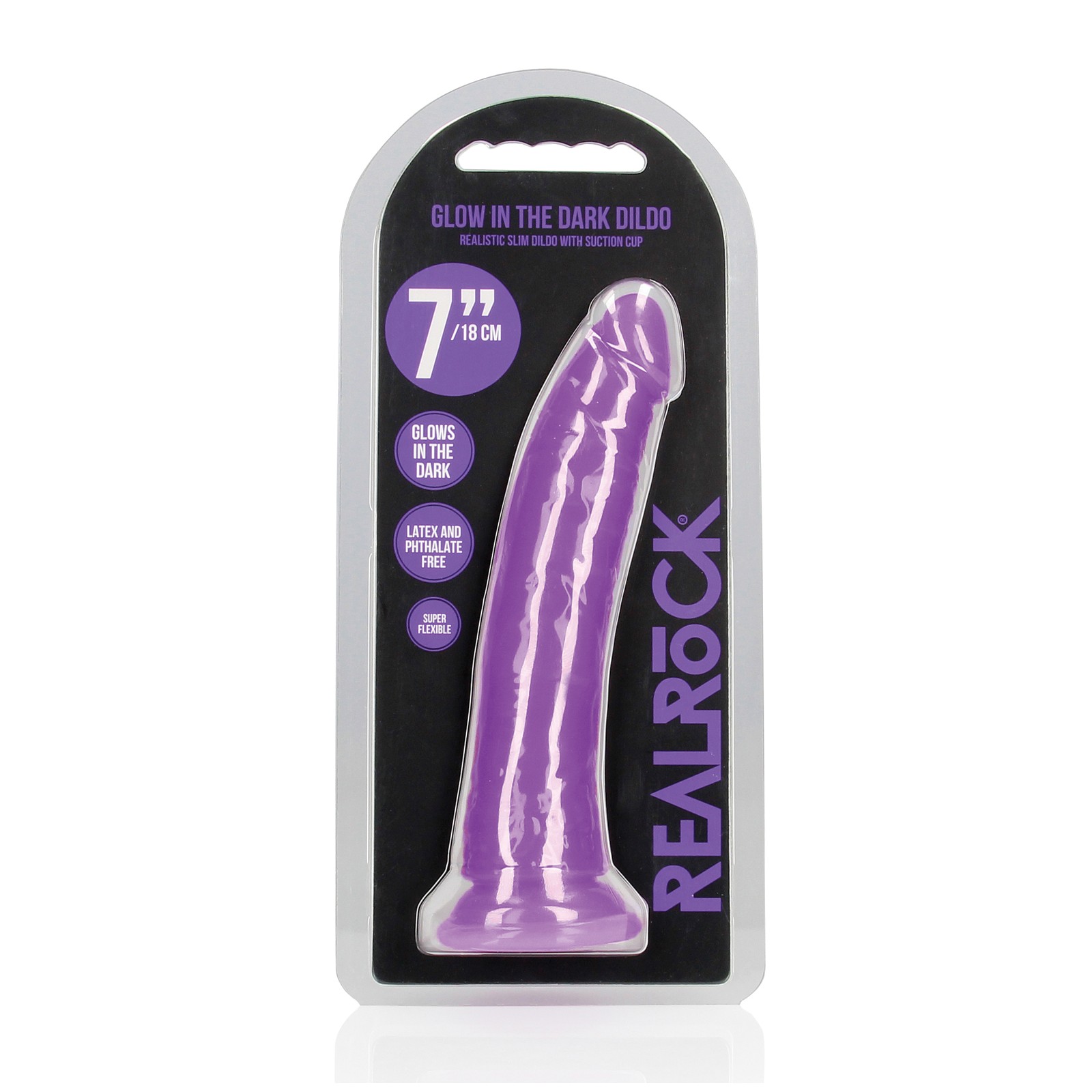 Shots RealRock Slim Glow-in-the-Dark Dildo - Neon Purple