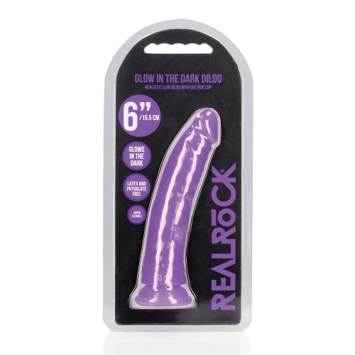 Shots RealRock 6 Inch Slim Dildo Neon Purple - Glow in the Dark