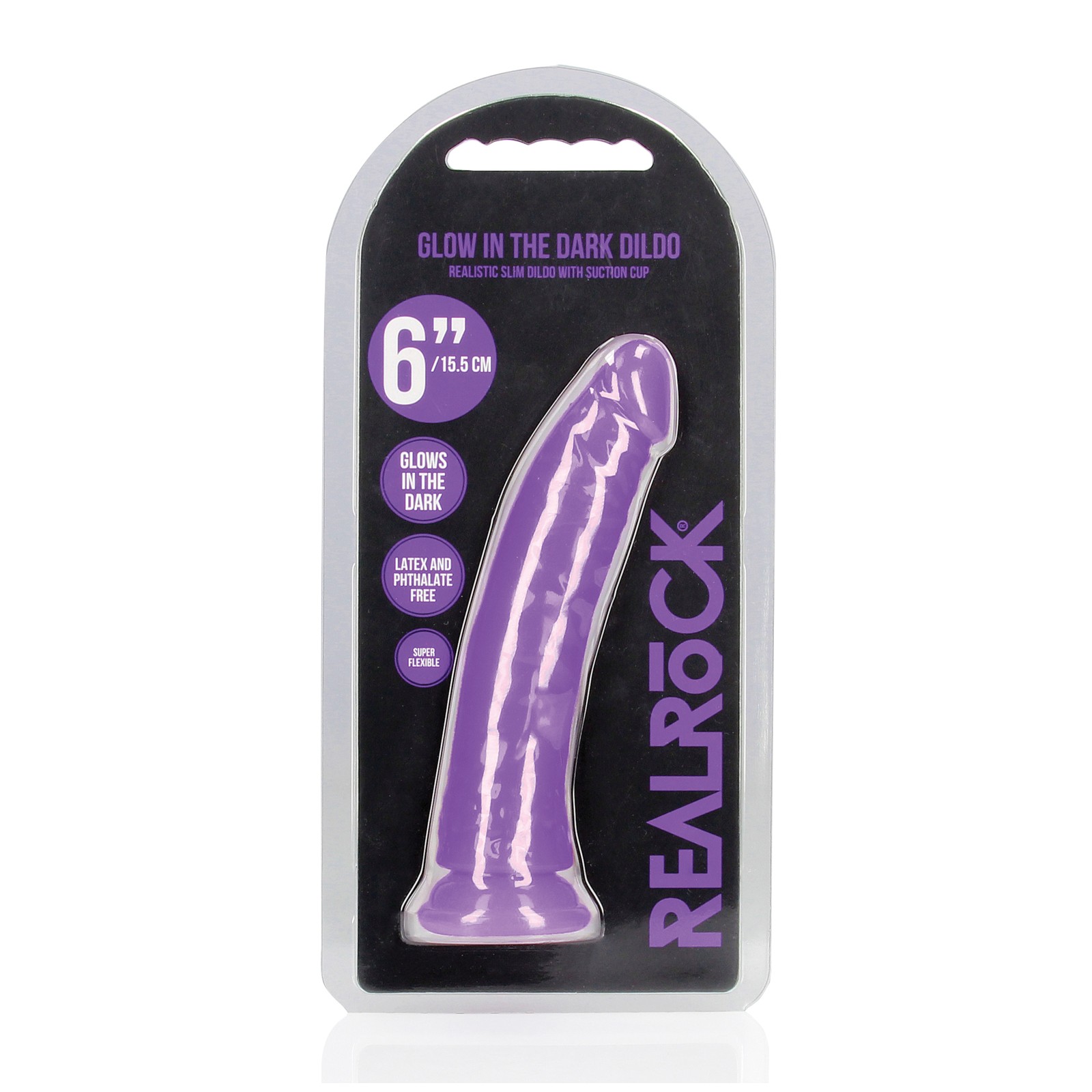 Shots RealRock 6 Inch Slim Dildo Neon Purple - Glow in the Dark