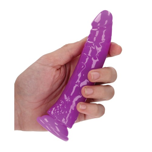 Shots RealRock 6 Inch Slim Dildo Neon Purple - Glow in the Dark