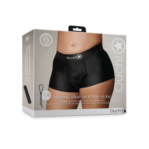 Shots Ouch Vibrating Strap On Boxer Black XXL