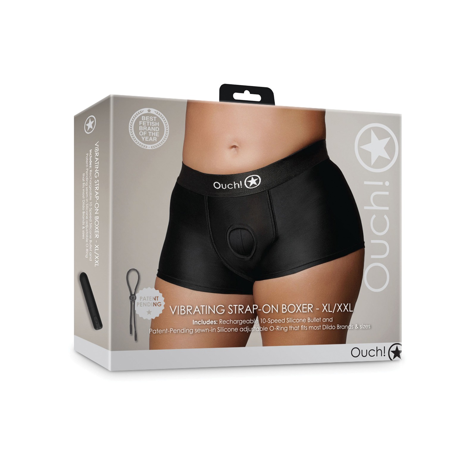 Shots Ouch Vibrating Strap On Boxer Black XXL