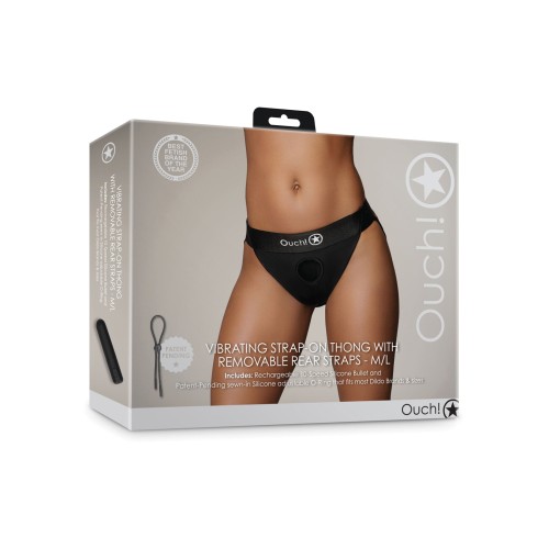 Thong Vibrante Strap On Ouch de Shots con Correas Traseras Removibles - Negro M/L