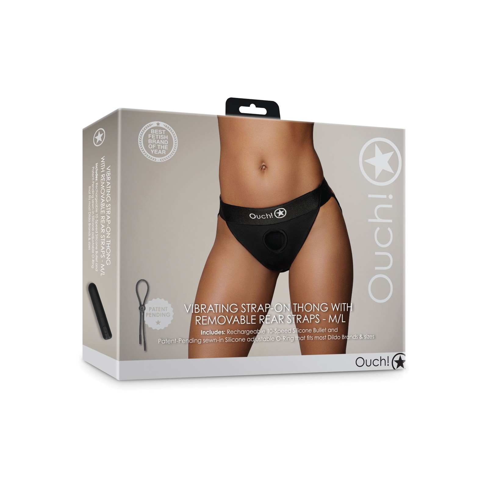 Thong Vibrante Strap On Ouch de Shots con Correas Traseras Removibles - Negro M/L