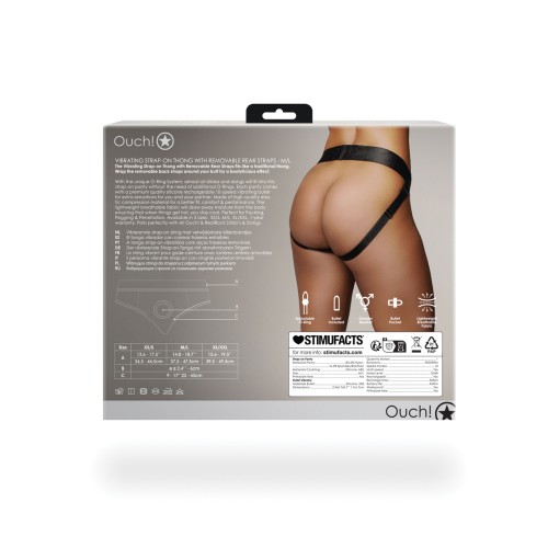 Thong Vibrante Strap On Ouch de Shots con Correas Traseras Removibles - Negro M/L