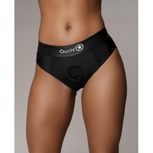 Thong Vibrante Strap On Ouch de Shots con Correas Traseras Removibles - Negro M/L