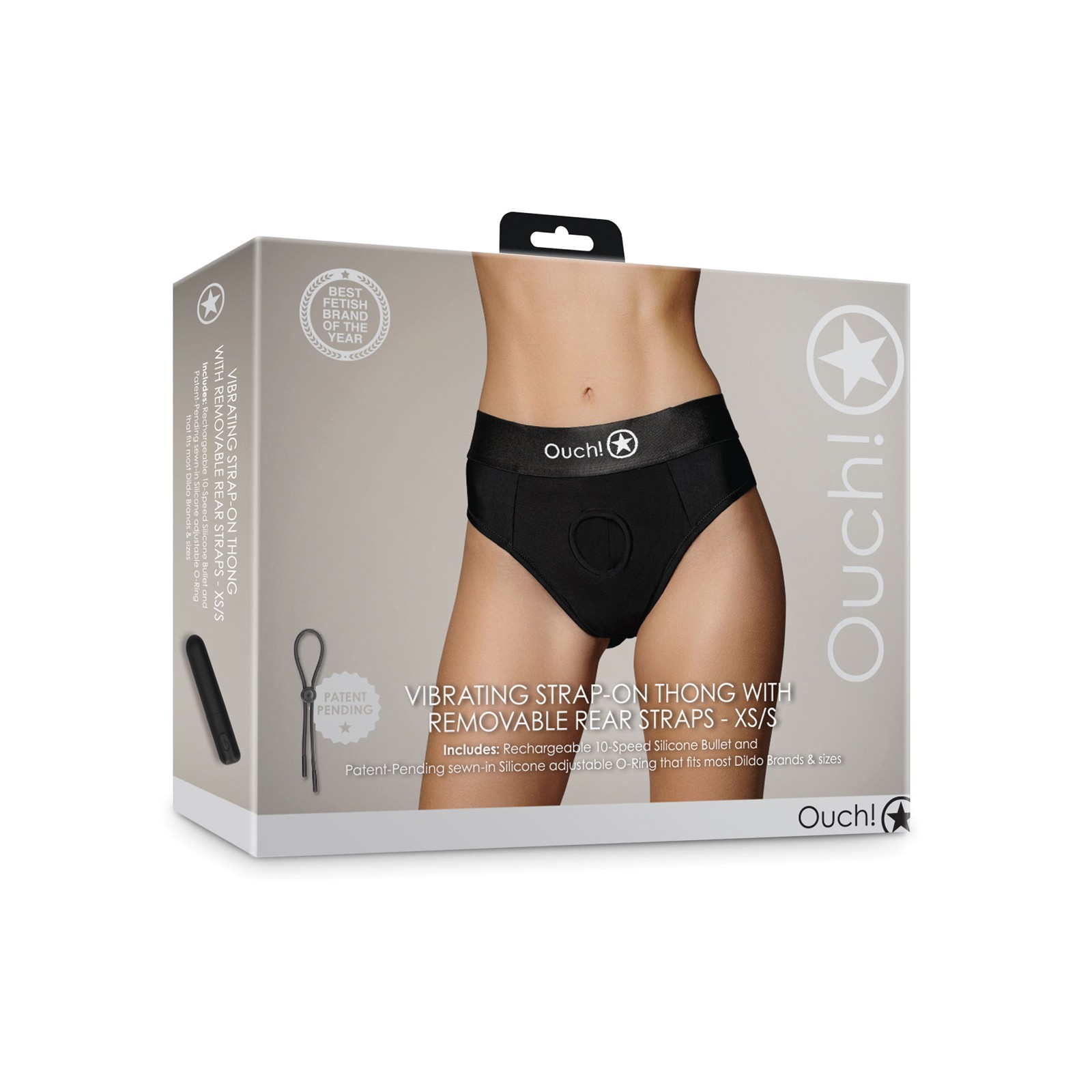 Shots Ouch Vibrating Strap On Thong with Removable Rear Straps - Black XS/S