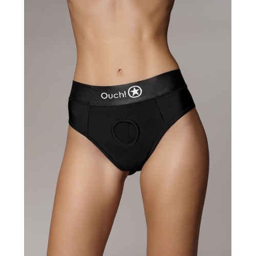 Thong Vibrante Strap-On Ouch! con Tirantes Traseros Removibles - Negro XS/S