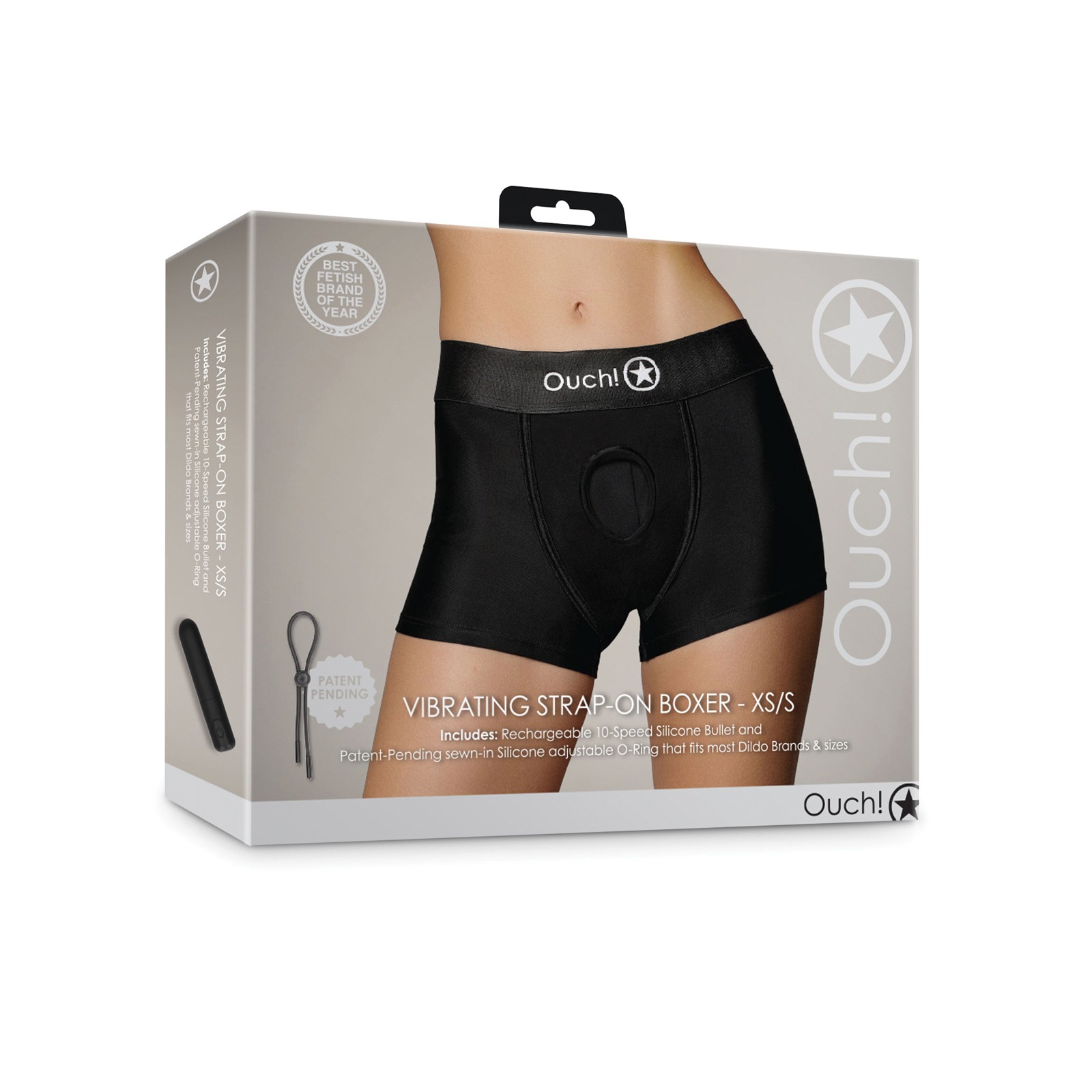 Shots Ouch Vibrating Strap-On Boxer - Black