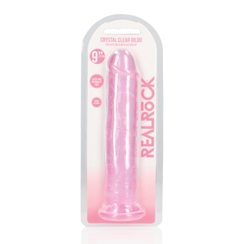 Dildo Shots RealRock Cristal Claro 9 Pulgadas Recto con Succión Rosa