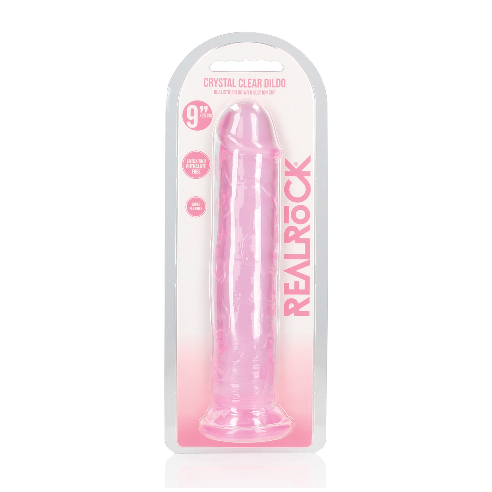 Shots RealRock Crystal Clear 9 Inch Straight Dildo with Suction Cup Pink