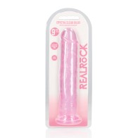 Shots RealRock Crystal Clear 9 Inch Straight Dildo with Suction Cup Pink