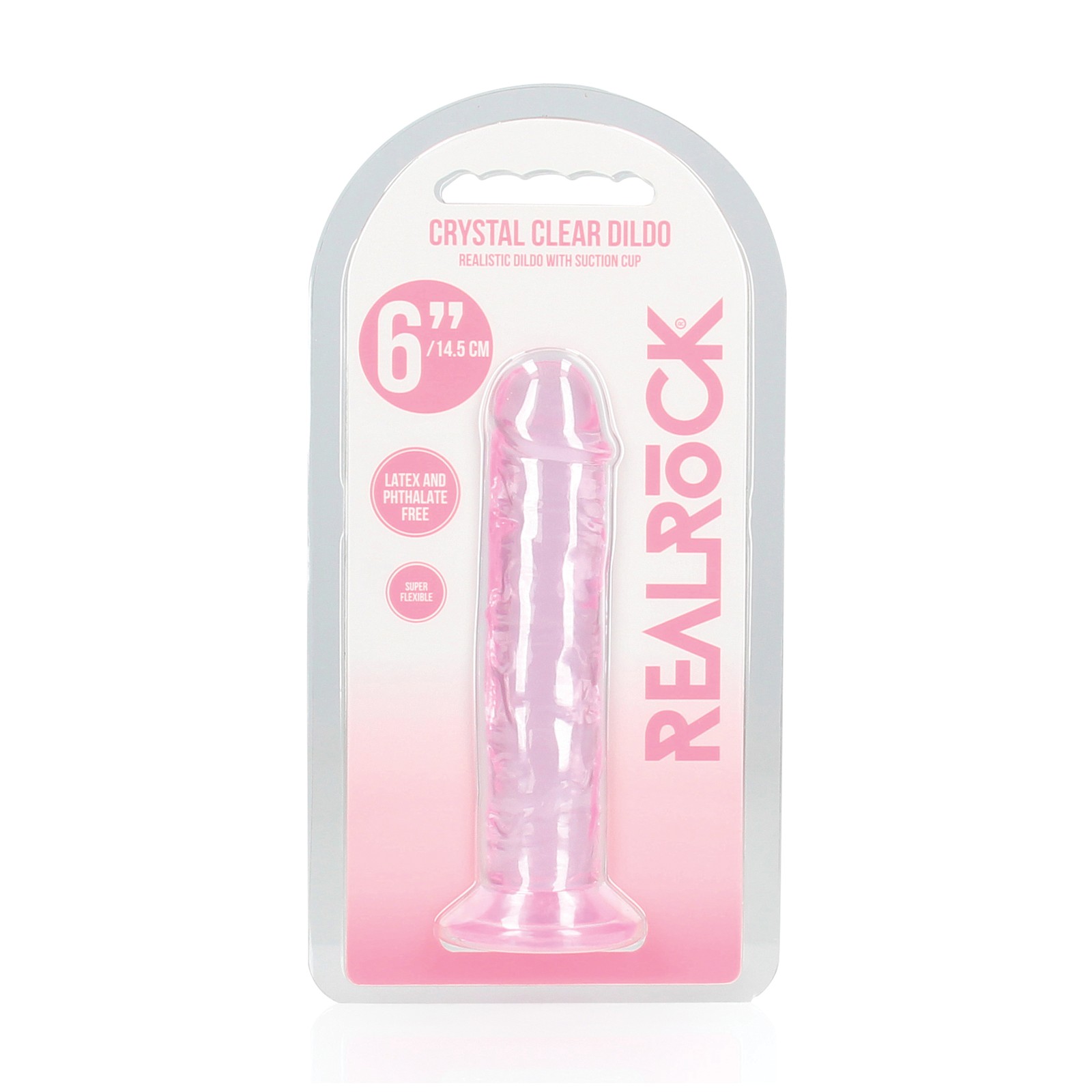 Shots RealRock 6" Clear Dildo with Suction Cup Pink