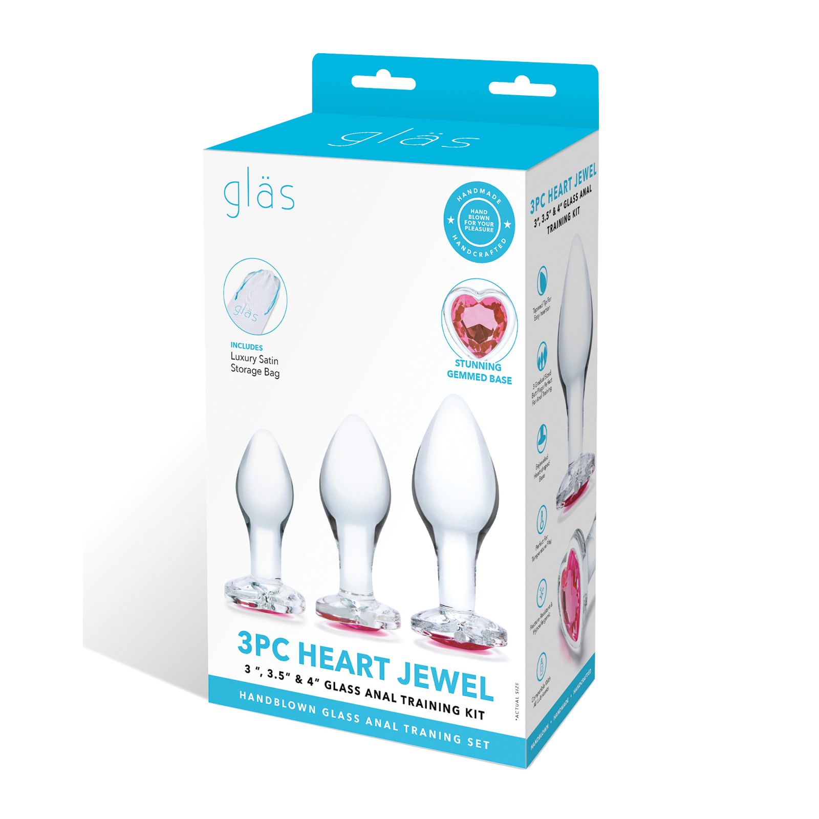 Glas 3 Piece Heart Jewel Glass Anal Training Kit