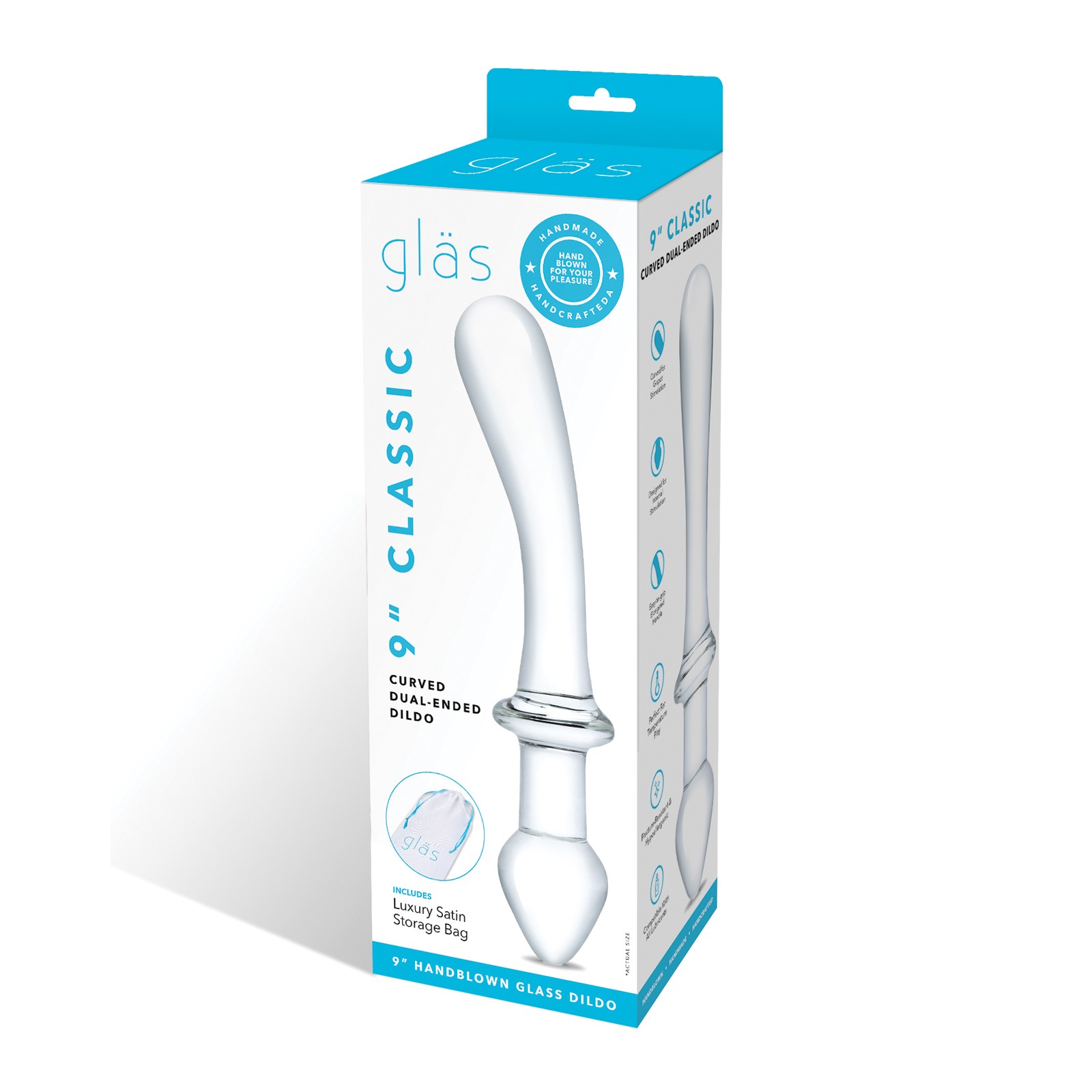 Dildo Clásico Curvado de 9 Pulgadas Glas Bilateral Transparente