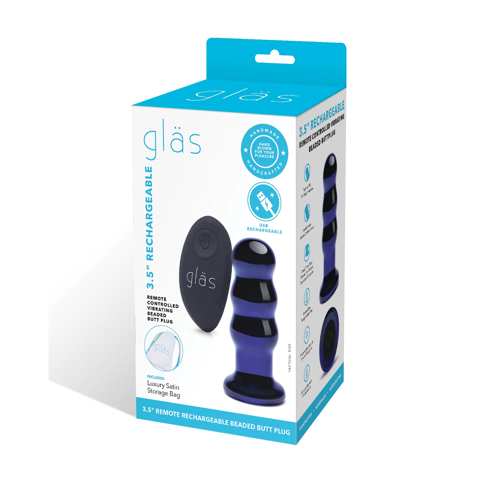 Glas Vibrating Beaded Butt Plug - Blue