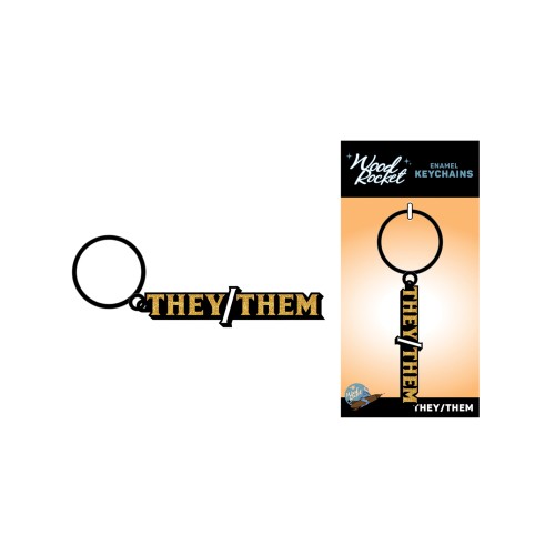 Stylish Wood Rocket They/Them Keychain in Black/Gold