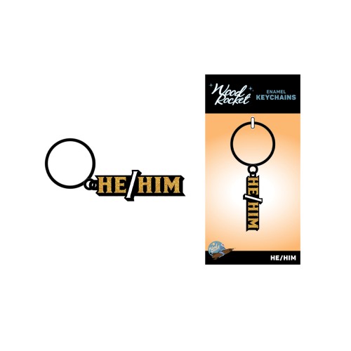 Wood Rocket He/Him Keychain for Pronoun Representation