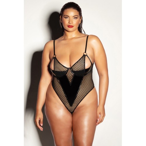 Fetish Curvy Frisky Fishnet Teddy Black 1X