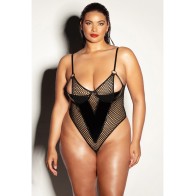 Fetish Curvy Frisky Fishnet Teddy Black 1X