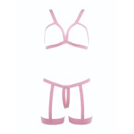 Kitten Teaser Open Cup Bra and Panty Set Pink