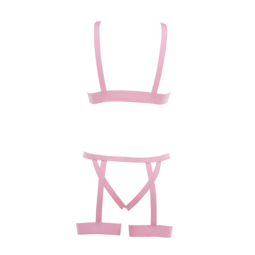 Kitten Teaser Open Cup Bra and Panty Set Pink