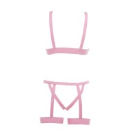 Kitten Teaser Open Cup Bra and Panty Set Pink