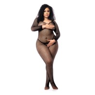 Long Sleeved Fishnet Body Stocking - Black QN