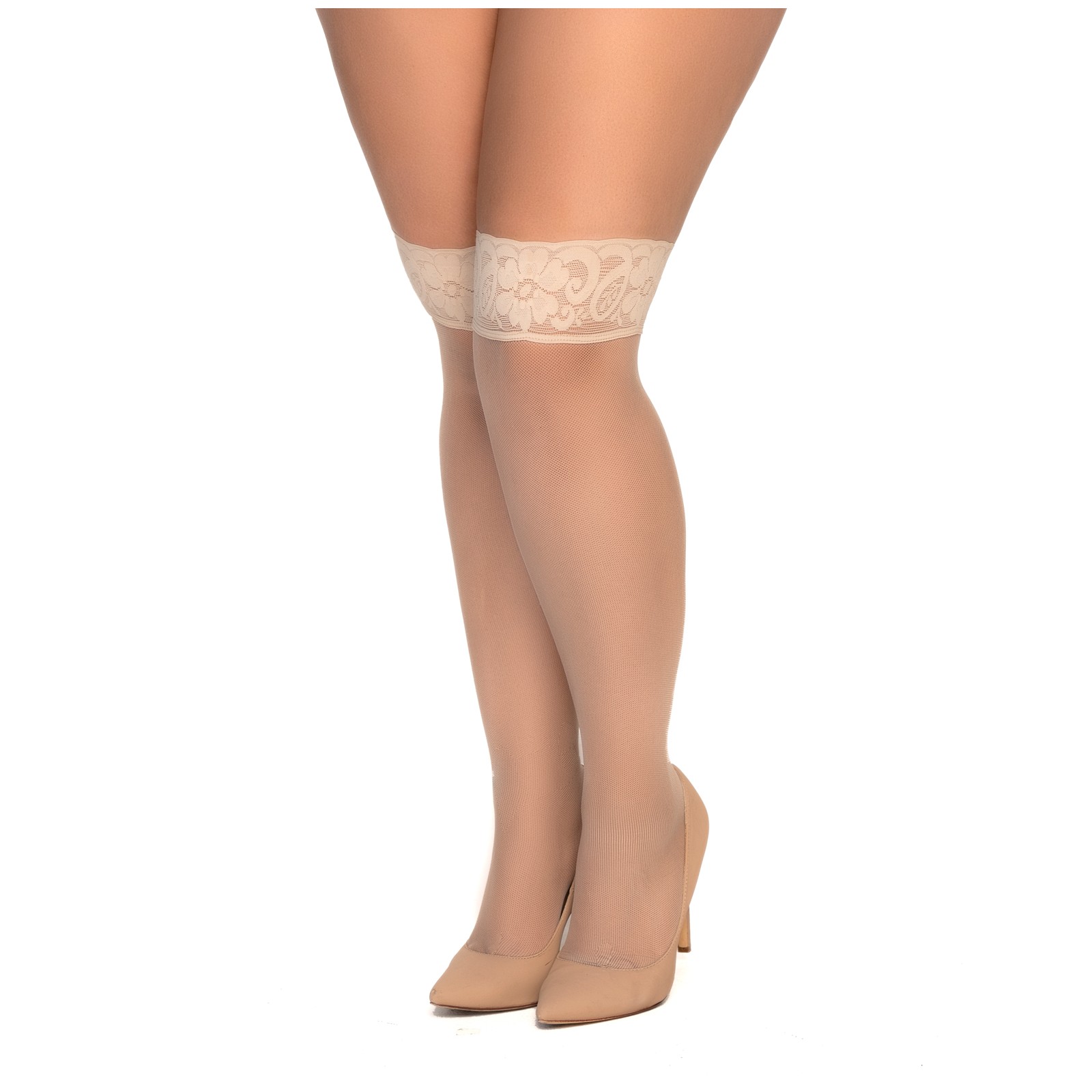 Nude Mesh Thigh High Stockings for All Body Types