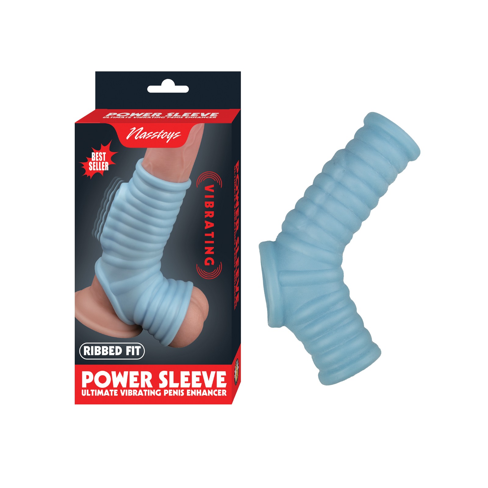 Vibrating Ribbed Fit Sleeve Blue