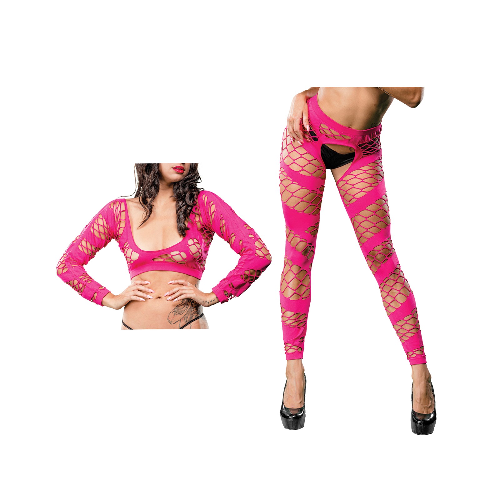 Leggings Rosa Crotchless de Malla y Red