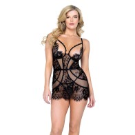 Conjunto de Chemise y Tanga Femme Fatale Negra