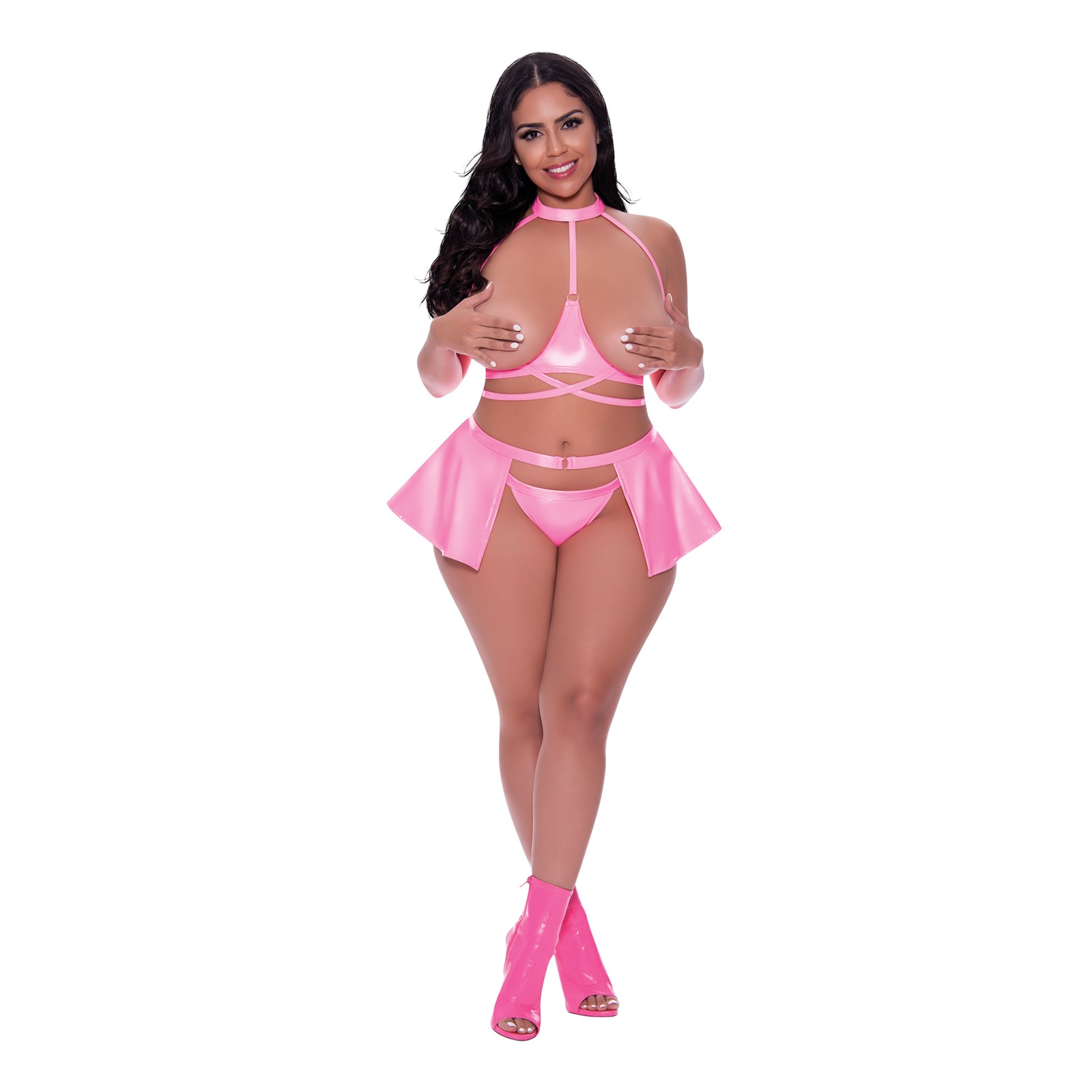 Club Candy Halter Open Cup Bra Set for Seductive Style