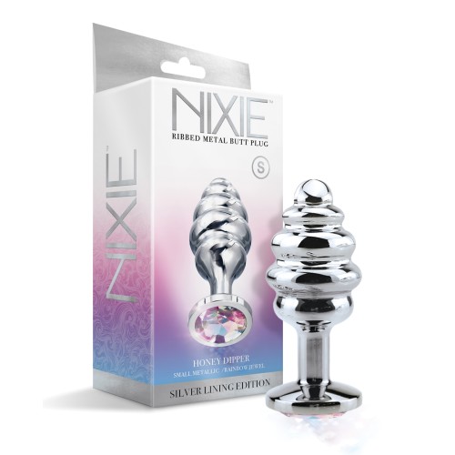 Nixie Ribbed Metal Rainbow Jeweled Butt Plug - Small