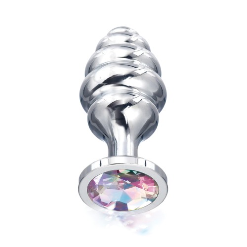 Nixie Ribbed Metal Rainbow Jeweled Butt Plug - Small