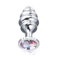 Nixie Ribbed Metal Rainbow Jeweled Butt Plug - Small