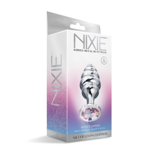 Nixie Ribbed Metal Rainbow Jeweled Butt Plug - Small